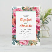 ボホモダンピンクオレンジ水彩フローラ結婚ズ 招待状 (スタンド正面)