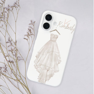 ボホモダンピンクフローラの結婚モノグラム名 iPhone 16ケース