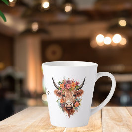 ボホモダンフラワーデザイン付きハイランド牛 カフェラテマグ