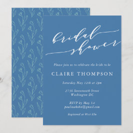 ボホモダンフローラアートブルースクリプトブライダルシャワー 招待状