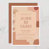 ボホモダンフローラアート赤面テラコッタ結婚ズ 招待状 (正面/裏面)