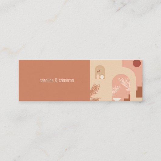 ボホモダンフローラテラコッタウェディングRSVPカード スキニー名刺 (正面)