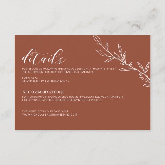 ボホモダンフローラテラコッタバーンオレンジ結婚ズ エンクロージャーカード (正面)