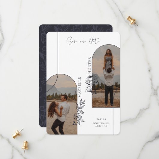 ボホモダンフローラバラフォトアーチブラック&ホワイト セーブザデート (正面/裏面インサイチュ)