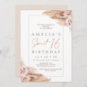 ボホモダンフローラパンパスグラス16誕生日インビ 招待状 (正面/裏面)