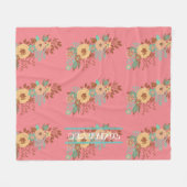 ボホモダンフローラピンク フリースブランケット (正面(横))