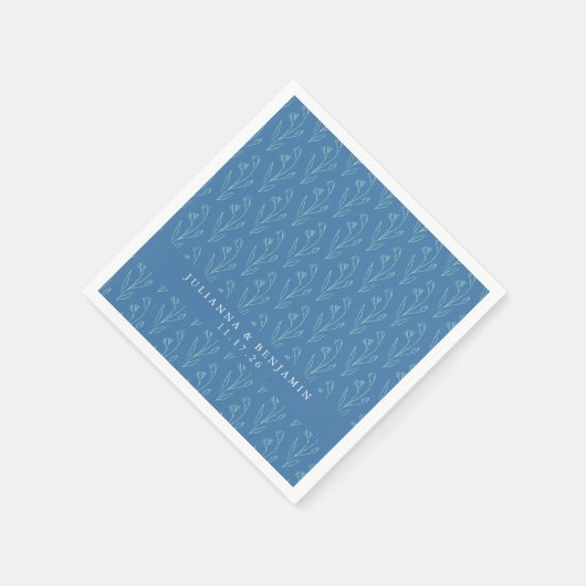 ボホモダンフローララインアートブルーカスタムウェディング スタンダードカクテルナプキン (角)