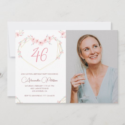 ボホモダンフローラ写真46歳の誕生日の招待状 招待状 (正面)