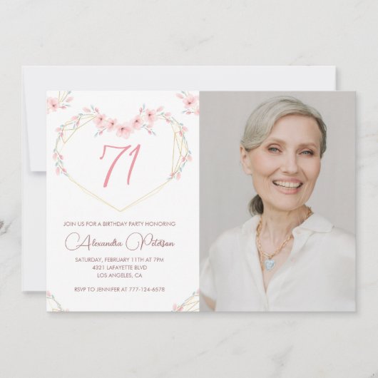 ボホモダンフローラ写真71歳の誕生日の招待状 招待状 (正面)