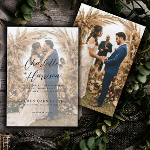 ボホモダンブラック&ホワイトオーバーレイフォト結婚ズ 招待状