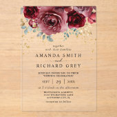 ボホモダンブルゴーニュ赤と金ゴールドフローラ結婚 アクリル招待状 (正面)