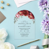 ボホモダンブルゴーニュ赤と金ゴールドフローラ結婚 アクリル招待状 (インサイチュ (ウェディング))