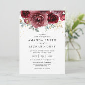 ボホモダンブルゴーニュ赤と金ゴールドフローラ結婚 招待状 (スタンド正面)