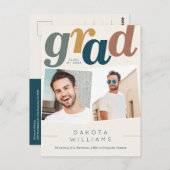 ボホモダンブルー&ベージュグラード写真卒業 ポストカード (正面/裏面)