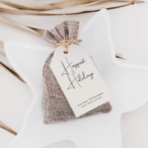 ボホモダンベージュハッピーホリデイズファミリー ギフトタグ