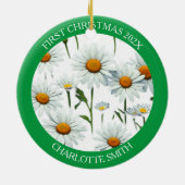 ボホモダンホワイトデイジーフローラ初めてのクリスマス セラミックオーナメント (裏面)