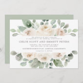 ボホモダンホワイトローズ結婚フローラ 招待状 (正面/裏面)