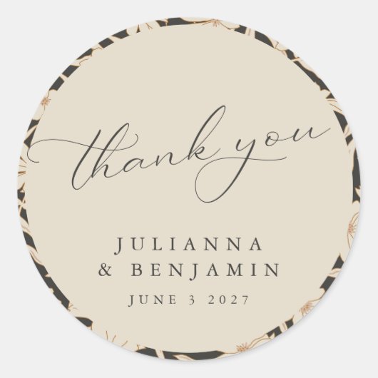 ボホモダンボタニカルブラックアイボリー結婚ズカスタム ラウンドシール (正面)