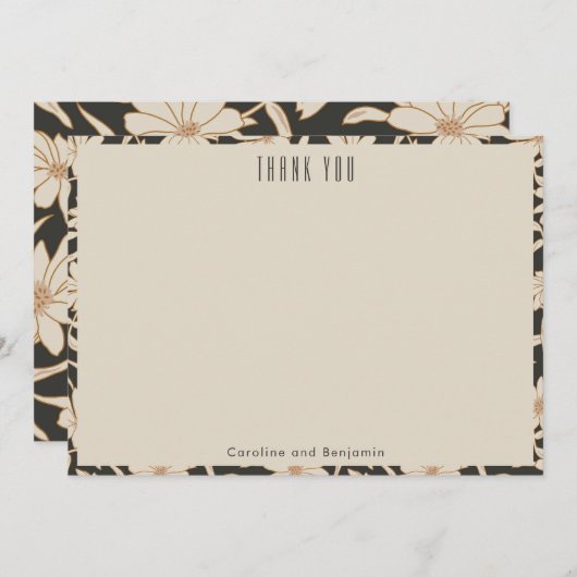 ボホモダンボタニカルブラックカスタムウェディング サンキューカード (正面/裏面)