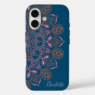 ボホモダンマンダラメダリオンティール(緑がかった色)スクリプト名 iPhone 16ケース