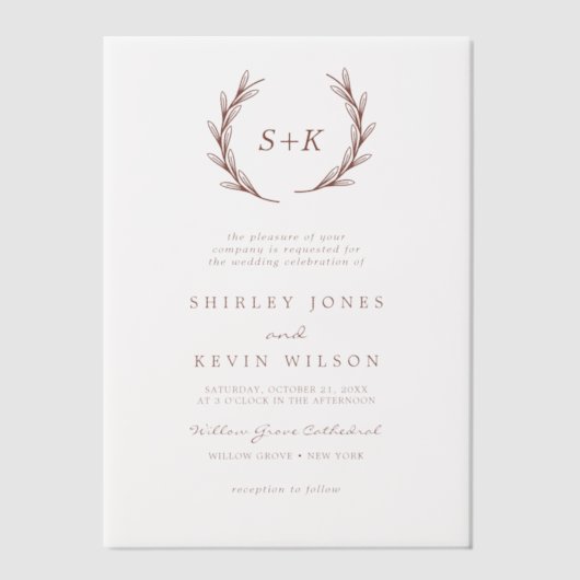 ボホモダンミニマ素朴リスト結婚モノグラム ベラム紙招待状 (正面)