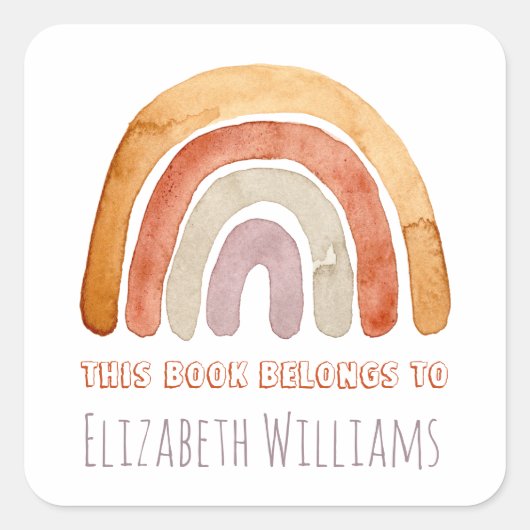 ボホモダンレインボーパーソナライズされたネームスクール スクエアシール (正面)