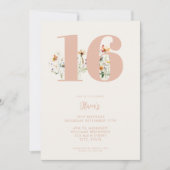 ボホモダンワイルドフラワーエレガント16誕生日 招待状 (正面)