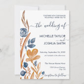 ボホモダンワイルドフラワーテラコッタネイビーブルー 招待状 (正面)