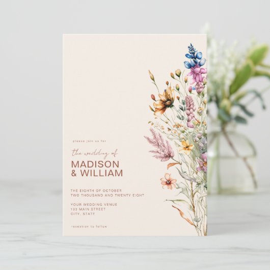 ボホモダンワイルドフラワーフローラ結婚ズ 招待状 (スタンド正面)