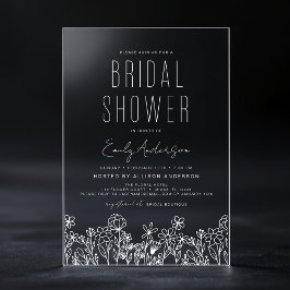 ボホモダンワイルドフラワーブライダルシャワーエレガント アクリル招待状