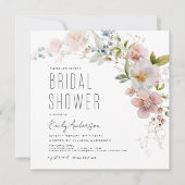 ボホモダンワイルドフラワーブライダルシャワーエレガント 招待状 (正面)