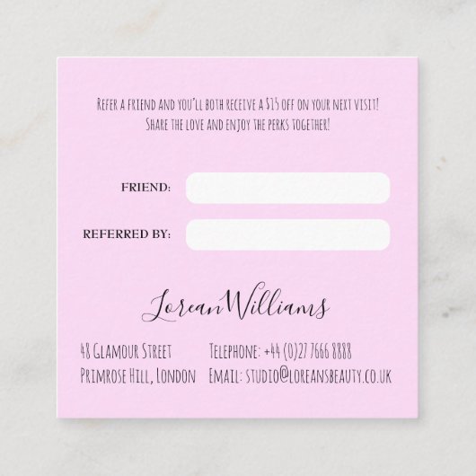 ボホモダンワイルドフラワーブライダル美容師フローラ 予約カード (裏面)