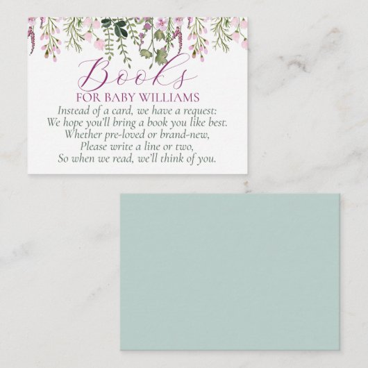 ボホモダンワイルドフラワーベビシャワーブックベビー エンクロージャーカード (正面/裏面)