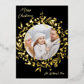 ボホモダンワイルドフラワーメリークリスマスフォト金ゴールド 箔シーズンカード (正面)