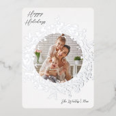 ボホモダンワイルドフラワーリースフォトシルバー 箔シーズンカード (正面)