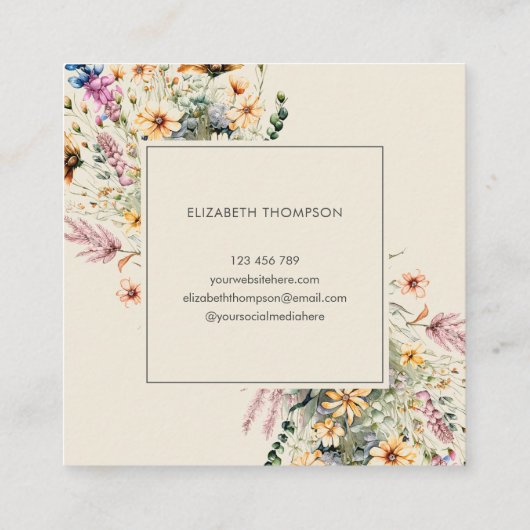 ボホモダンワイルドフラワー水彩フローラ スクエア名刺 (裏面)