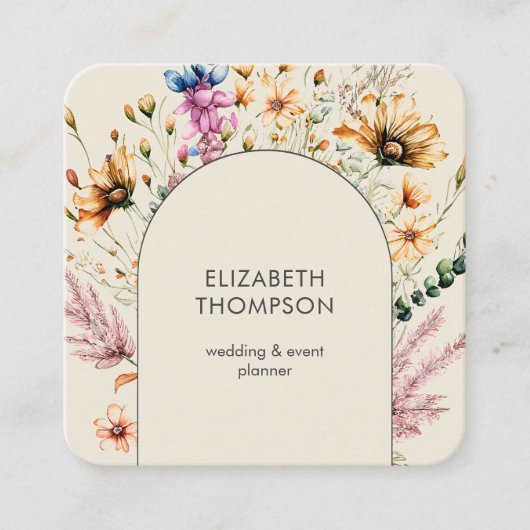ボホモダンワイルドフラワー水彩フローラ スクエア名刺 (正面)