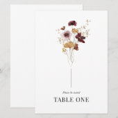 ボホモダンワイルドフラワー結婚のテーブル名番号 招待状 (正面/裏面)