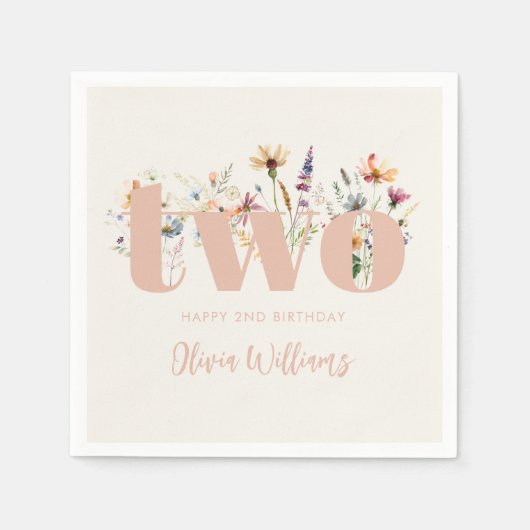 ボホモダンワイルドフラワー2回目の誕生日 スタンダードカクテルナプキン (正面)