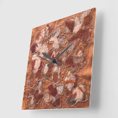 ボホモダンー焦げオレンジ蝶の刺繍 スクエア壁時計 (傾斜)