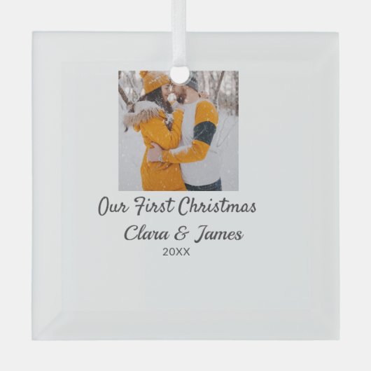 ボホモダンー私たちの初めてのクリスマスフォトカップル名 ガラスオーナメント (正面)