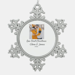 ボホモダンー私たちの初めてのクリスマスフォトカップル名 スノーフレークピューターオーナメント