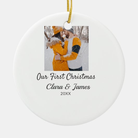 ボホモダンー私たちの初めてのクリスマスフォトカップル名 セラミックオーナメント (正面)