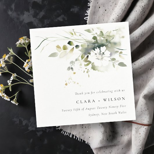 ボホモダン抽象芸術グリーンホワイトフローラ結婚ズ スタンダードカクテルナプキン