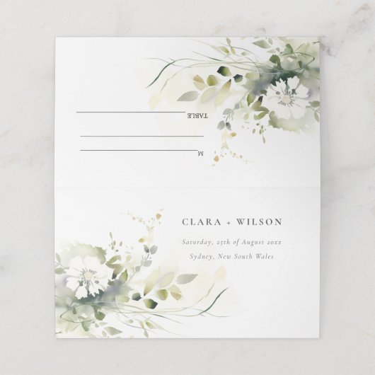 ボホモダン抽象芸術グリーンホワイトフローラ結婚ズ プレイスカード (外部開封)