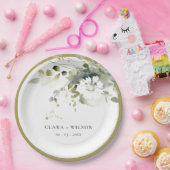 ボホモダン抽象芸術グリーンホワイトフローラ結婚ズ ペーパープレート (パーティー)