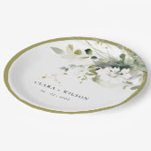 ボホモダン抽象芸術グリーンホワイトフローラ結婚ズ ペーパープレート (アングル)