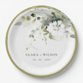 ボホモダン抽象芸術グリーンホワイトフローラ結婚ズ ペーパープレート (正面)