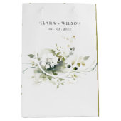 ボホモダン抽象芸術グリーンホワイトフローラ結婚ズ ミディアムペーパーバッグ (正面)