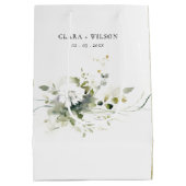 ボホモダン抽象芸術グリーンホワイトフローラ結婚ズ ミディアムペーパーバッグ (裏面)